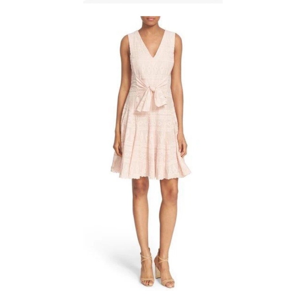 REBECCA TAYLOR Dress FRONT TIE 6 Cotton Gauze Embroidered Quartz Pink‎